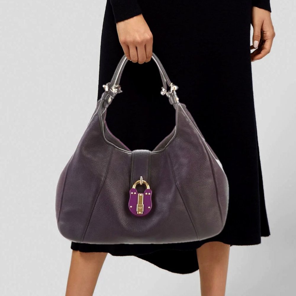 LOEWE Calle Purple Gray Trim Leather Hobo Bag - Picture 8 of 13